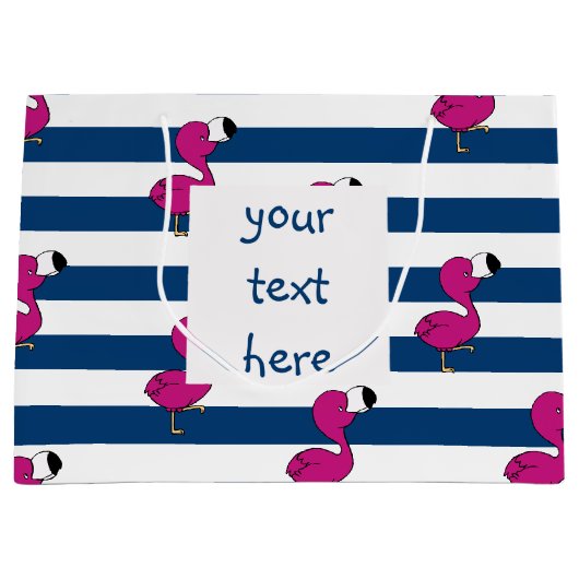 schattige tropische roze baby flamingo blauw gestr large cadeautasje (Voorkant)