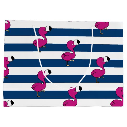 schattige tropische roze baby flamingo blauw gestr large cadeautasje (Achterkant)
