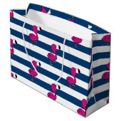 schattige tropische roze baby flamingo blauw gestr large cadeautasje (Achterkant Gekanteld)