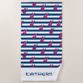 schattige tropische roze baby flamingo blauw gestr strandlaken (Voorkant)