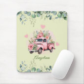Schattige  Truck Roze Bloemen Groen Bladerdek Muismat (Met muis)
