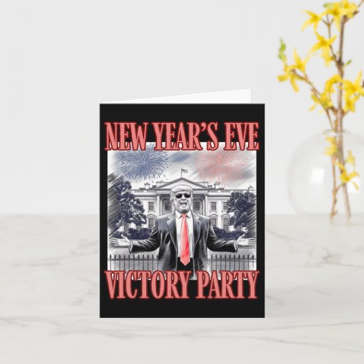 Schattige Trump nieuwjaarsavond overwinning feest  Kaart (Gele Bloem)