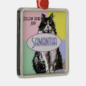 Schattige Tuedo Kat Pastel Roze Childs Naam Decora Metalen Ornament (Rechts)