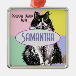 Schattige Tuedo Kat Pastel Roze Childs Naam Decora Metalen Ornament