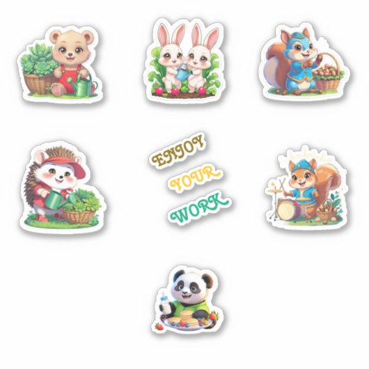 Schattige Tuinieren Dieren Printable Sticker Sheet (Voorkant)