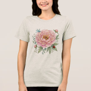 Schattige Tuininsecten Pioen Watercolor Kunst Tri-Blend Shirt