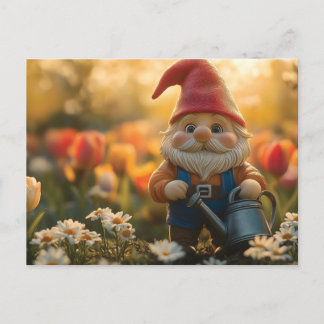 Schattige tuinkabouter met gieter feestdagenkaart