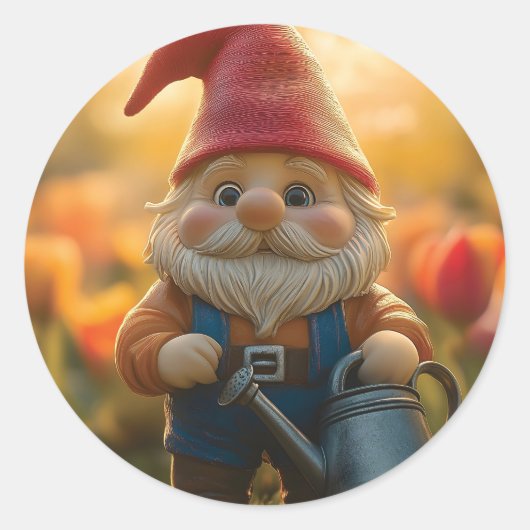 Schattige tuinkabouter met gieter ronde sticker (Voorkant)