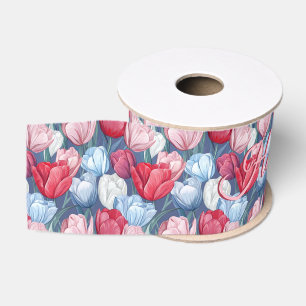 Schattige Tulp Bloemrijke Lente Verjaardag Grosgrain Lint