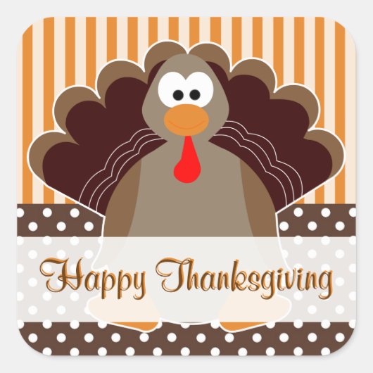 Schattige Turkije Happy Thanksgiving Flat Kaart St Vierkante Sticker (Voorkant)
