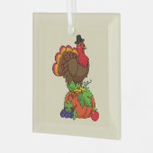Schattige Turkije met Oogst Thanksgiving Glas Ornament (Voorkant links)