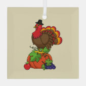 Schattige Turkije met Oogst Thanksgiving Glas Ornament (Achterkant)