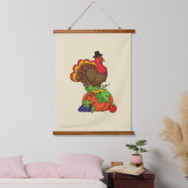 Schattige Turkije met Oogst Thanksgiving Hangend Wandkleed