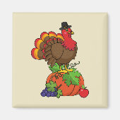 Schattige Turkije met Oogst Thanksgiving Magneet (Voorkant)