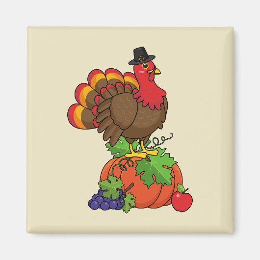 Schattige Turkije met Oogst Thanksgiving Magneet (Voorkant)