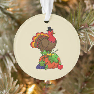 Schattige Turkije met Oogst Thanksgiving Ornament