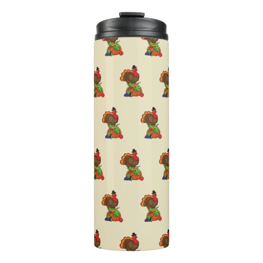 Schattige Turkije met Oogst Thanksgiving Thermosbeker (Voorkant)