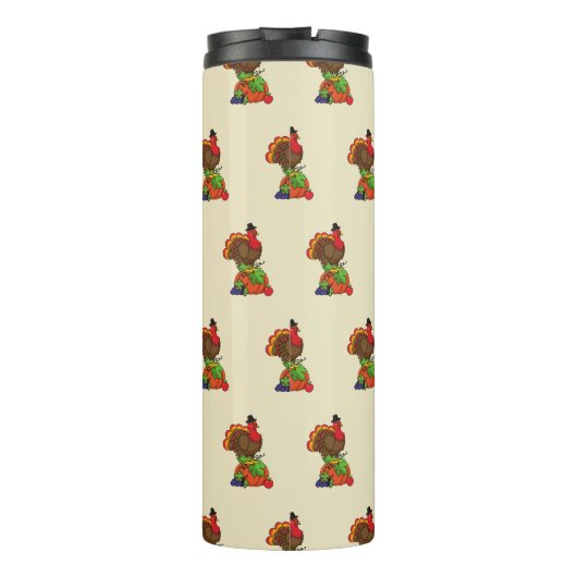 Schattige Turkije met Oogst Thanksgiving Thermosbeker (Achterkant)