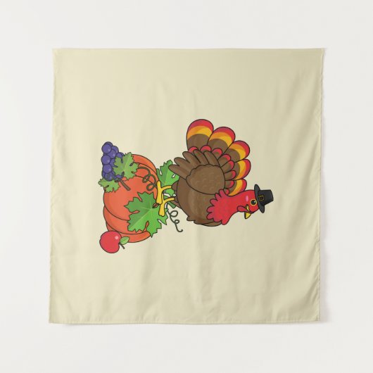 Schattige Turkije met Oogst Thanksgiving Wandkleed (Voorkant (horizontaal))