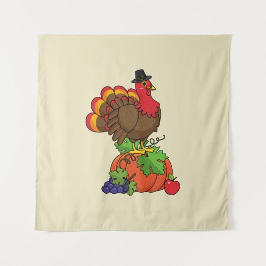 Schattige Turkije met Oogst Thanksgiving Wandkleed (Voorkant)