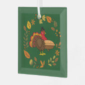 Schattige Turkije met Pumpkin Pie Thanksgiving Glas Ornament (Voorkant links)