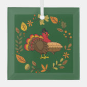 Schattige Turkije met Pumpkin Pie Thanksgiving Glas Ornament (Voorkant)
