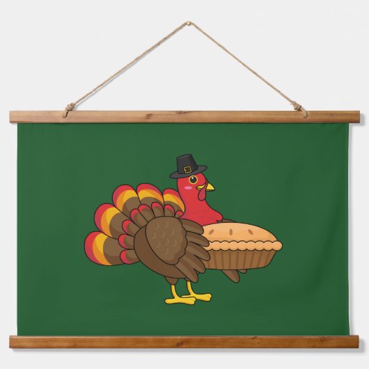 Schattige Turkije met Pumpkin Pie Thanksgiving Hangend Wandkleed (Voorkant)