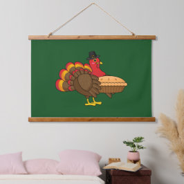 Schattige Turkije met Pumpkin Pie Thanksgiving Hangend Wandkleed