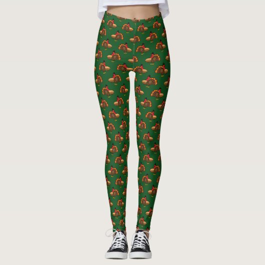 Schattige Turkije met Pumpkin Pie Thanksgiving Leggings (Voorkant)