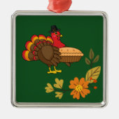 Schattige Turkije met Pumpkin Pie Thanksgiving Metalen Ornament (Voorkant)
