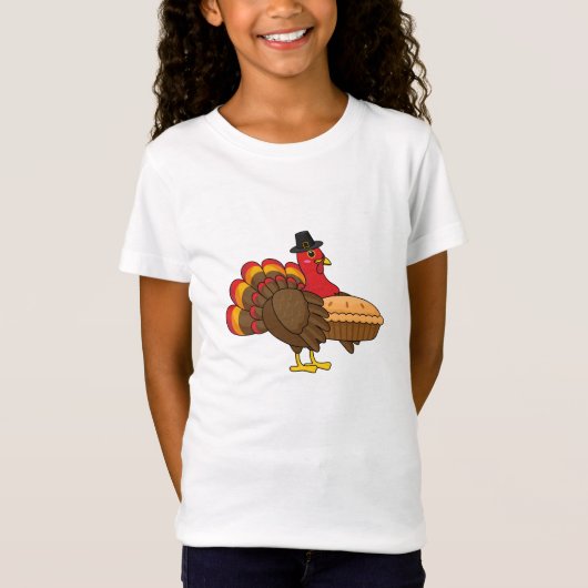 Schattige Turkije met Pumpkin Pie Thanksgiving T-shirt (Voorkant)