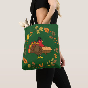 Schattige Turkije met Pumpkin Pie Thanksgiving Tote Bag
