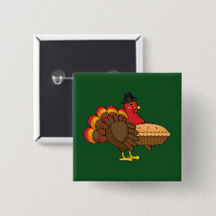 Schattige Turkije met Pumpkin Pie Thanksgiving Vierkante Button 5,1 Cm