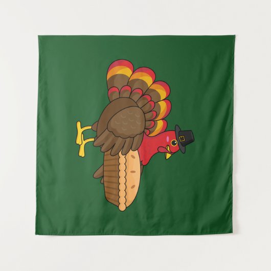 Schattige Turkije met Pumpkin Pie Thanksgiving Wandkleed (Voorkant (horizontaal))