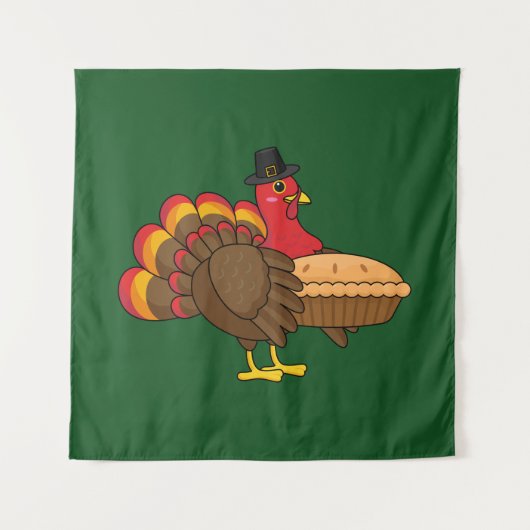 Schattige Turkije met Pumpkin Pie Thanksgiving Wandkleed (Voorkant)