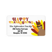 Schattige Turkije Retro Happy Thankgiving Adreslab Etiket (Voorkant)