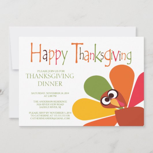 Schattige Turkije Thanksgiving Diner Party Uitnodi Kaart (Voorkant)