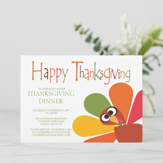 Schattige Turkije Thanksgiving Diner Party Uitnodi Kaart (Staand voorkant)