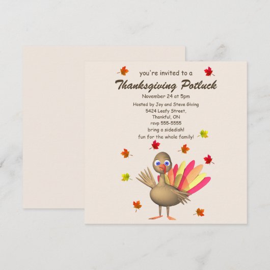 Schattige Turkije Thanksgiving Potluck Kaart (Voorkant / Achterkant)