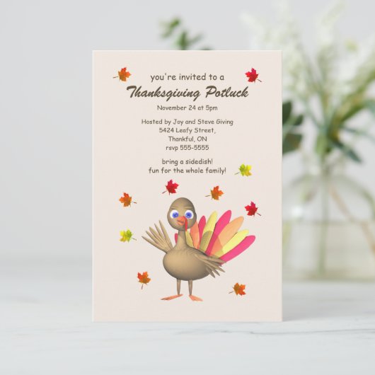 Schattige Turkije Thanksgiving Potluck Kaart (Staand voorkant)