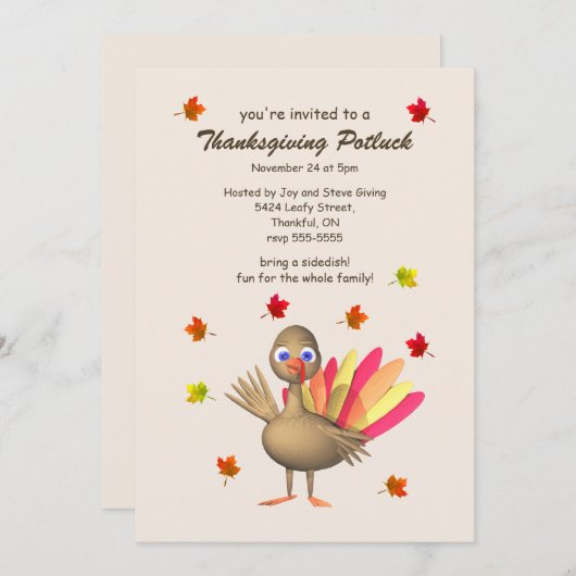 Schattige Turkije Thanksgiving Potluck Kaart (Voorkant / Achterkant)