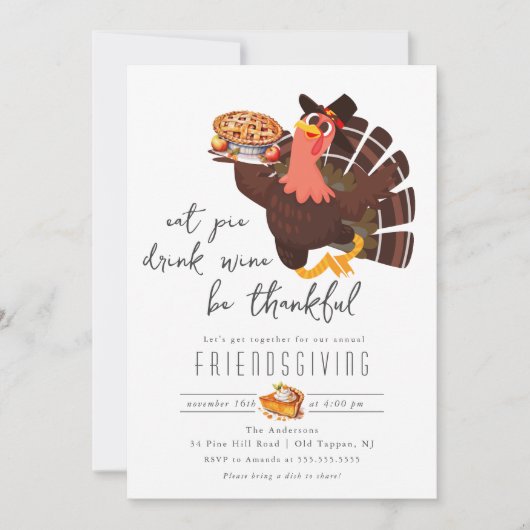 Schattige Turkije Vriendsgiving Diner Kaart (Voorkant)