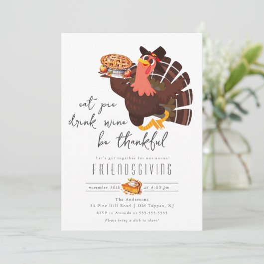 Schattige Turkije Vriendsgiving Diner Kaart (Staand voorkant)