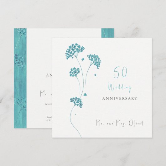 Schattige Turquoise Bloemen Bruiloft Jubileum 50 J Kaart (Voorkant / Achterkant)