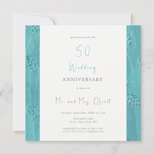 Schattige Turquoise Bloemen Bruiloft Jubileum 50 J Kaart (Achterkant)