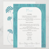 Schattige Turquoise Bloemen Bruiloft Menu (Voorkant / Achterkant)