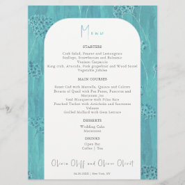 Schattige Turquoise Bloemen Bruiloft Menu