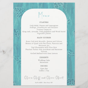 Schattige Turquoise Bloemen Bruiloft Menu