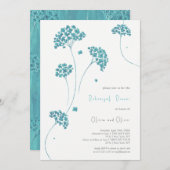 Schattige Turquoise Bloemen repetitie diner Kaart (Voorkant / Achterkant)