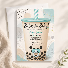 Schattige Turquoise Boba Baby Shower Kleine Parel  Kaart